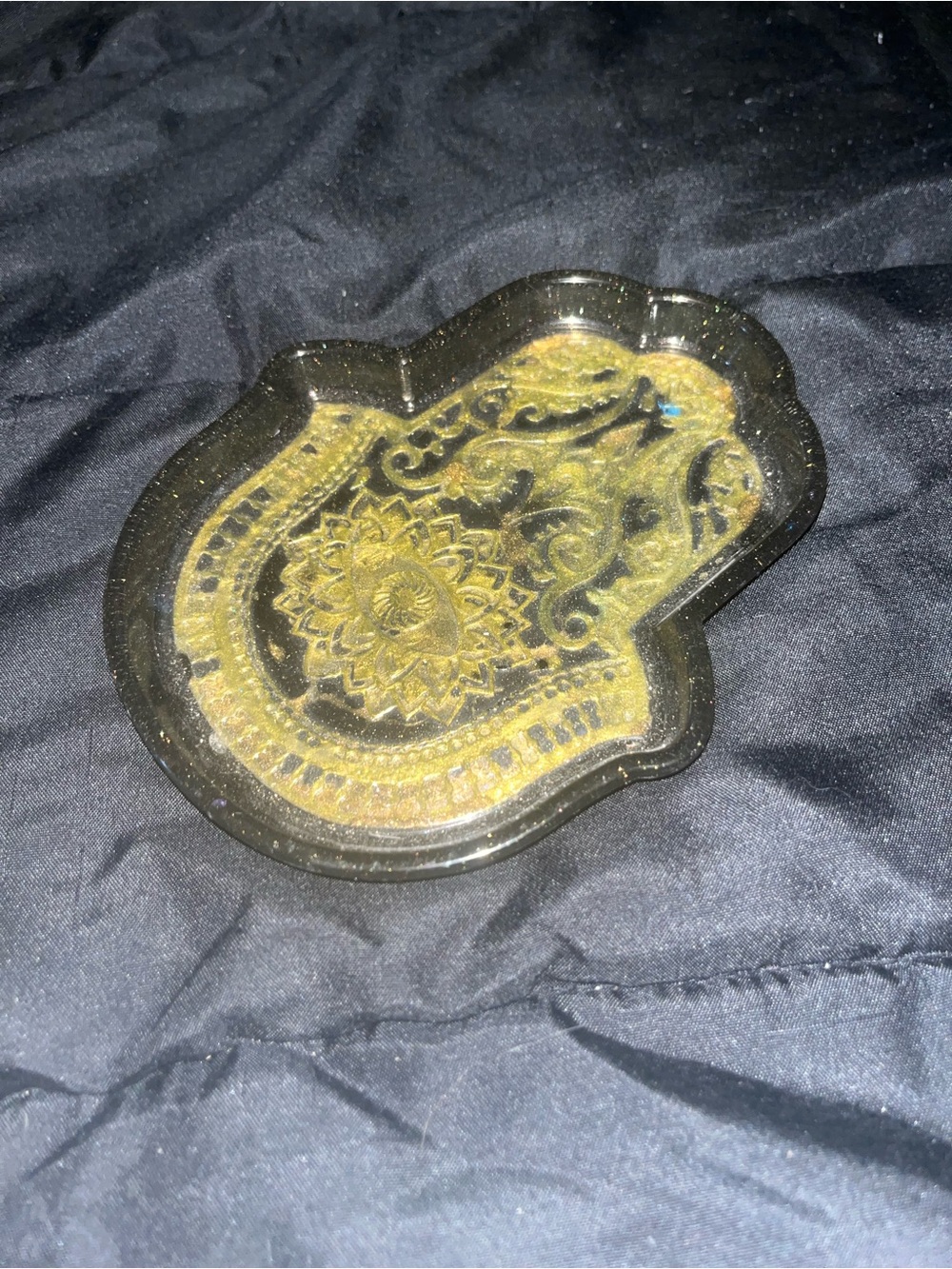 Gold and Black resin Decorative Hamsa Trinket catch all Tray - Home Art